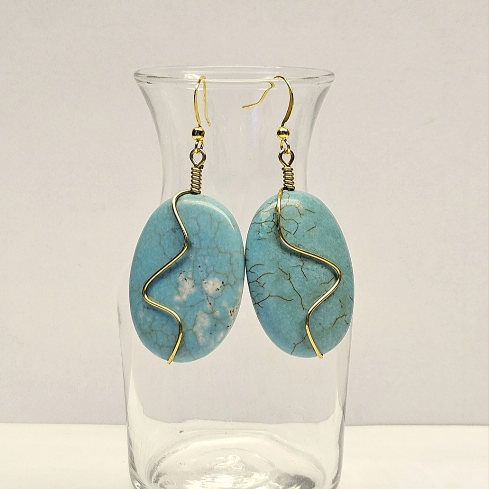Large Oval Turquoise Howlite Beaded Earrings